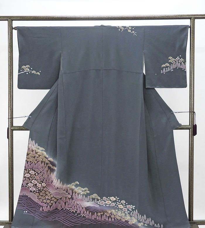 訪問着 未使用 正絹 松竹梅 木立 辻が花 身丈159cm 裄丈65cm 未着用 美
