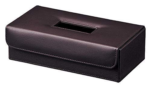 ティッシュケース フェイク レザー ティッシュ カバー ケース ダークブラウン 約26.5×14×8cm 57-00DBR