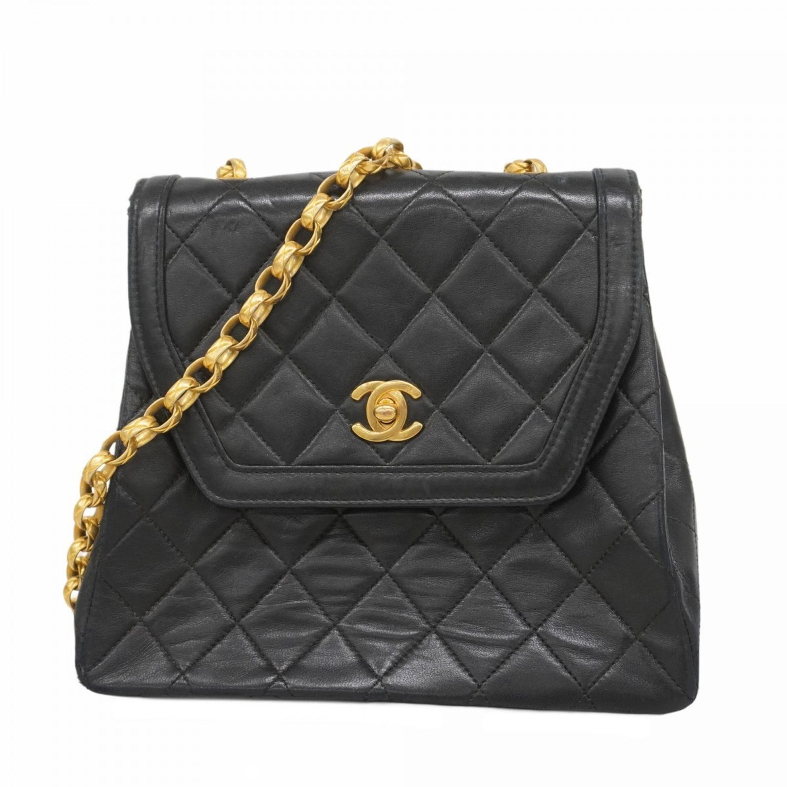 【CHANEL】キルティング ラムスキン チェーンショルダーバッグ チェーンショルダーバッグ ラムスキン ブラック ゴールド金具