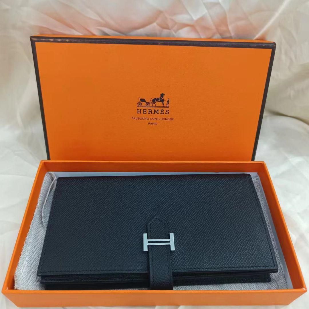 ✨新品✨ HERMES エルメス 長財布 ベアンスフレ シェーブル シルバー金具 ブラック 二折長財布  @July jewelry