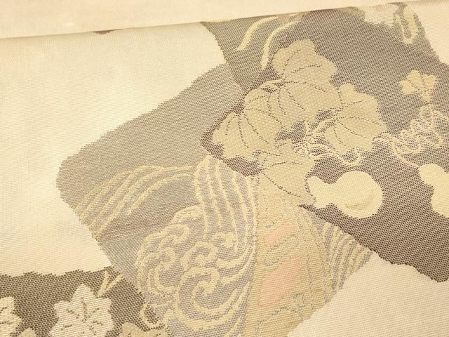 平和屋着物＊夏物 太鼓柄袋帯 流水千鳥舟文 瓢箪 金糸 正絹 逸品