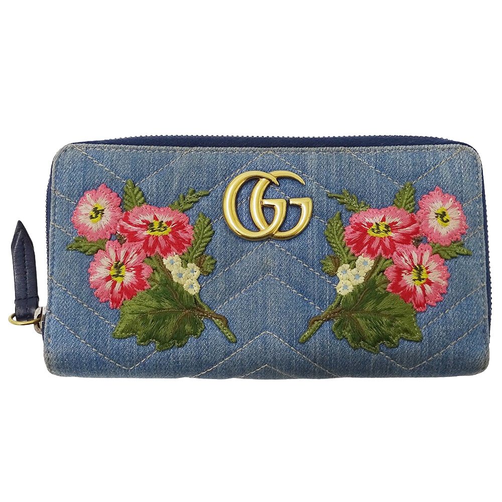 グッチ GUCCI 財布 レディース ブランド 長財布 GGマーモント デニム  
