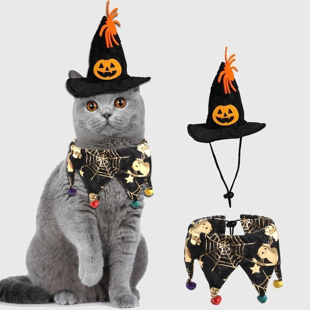 ペットの服 ２点セット ハロウィン 即 OK Halloween ジャックランタン カボチャ エリザベス 首輪 マフラーコスチューム ペット帽子 犬猫ハット コスプレ衣装 面白い 撮影道具 おしゃれ 簡単装着 着xzzhang632