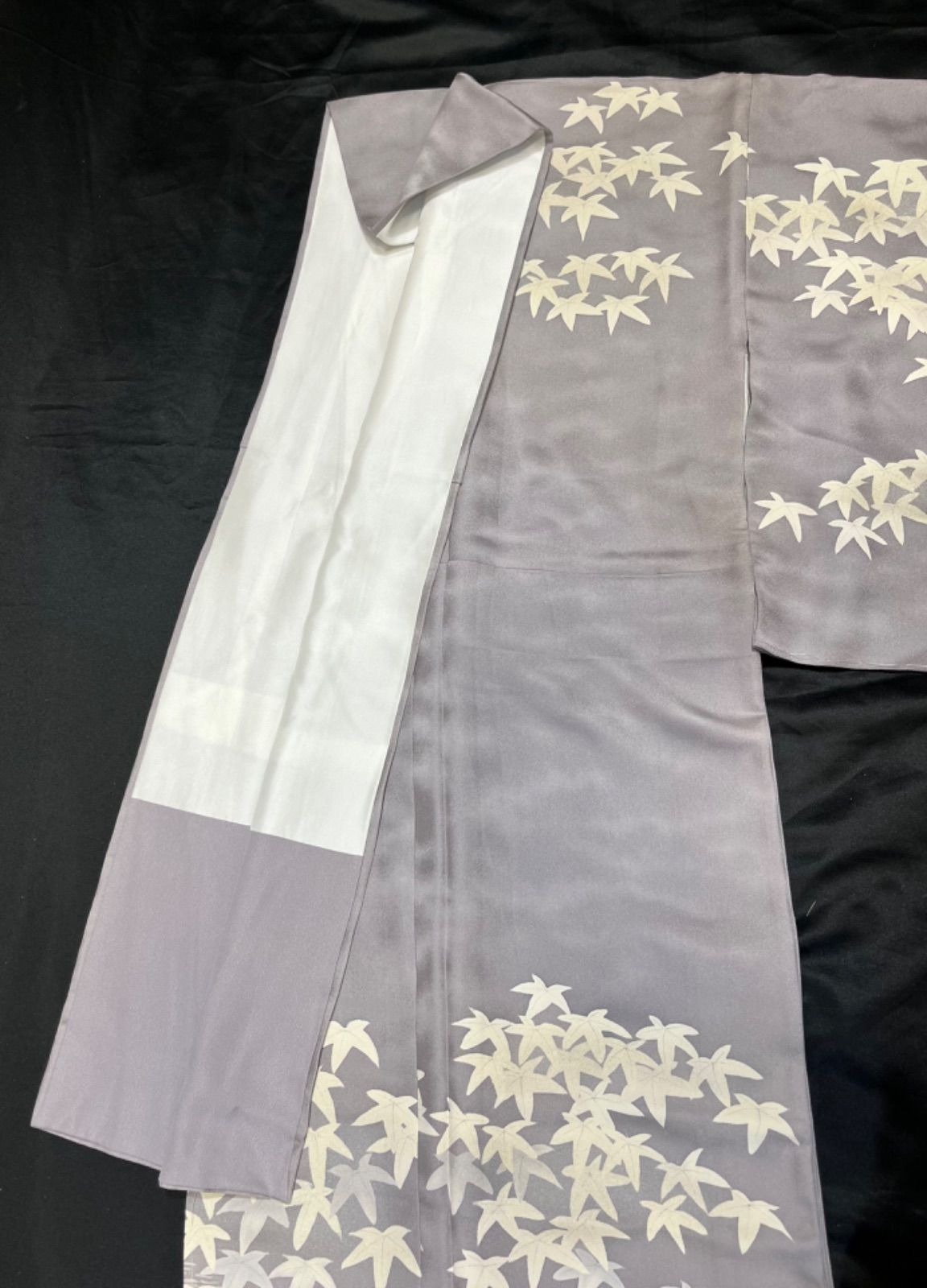 豪華絢爛綺麗美品身丈157cm裄丈66cm薄紫モミジ柄訪問着正絹袷広襟(未 