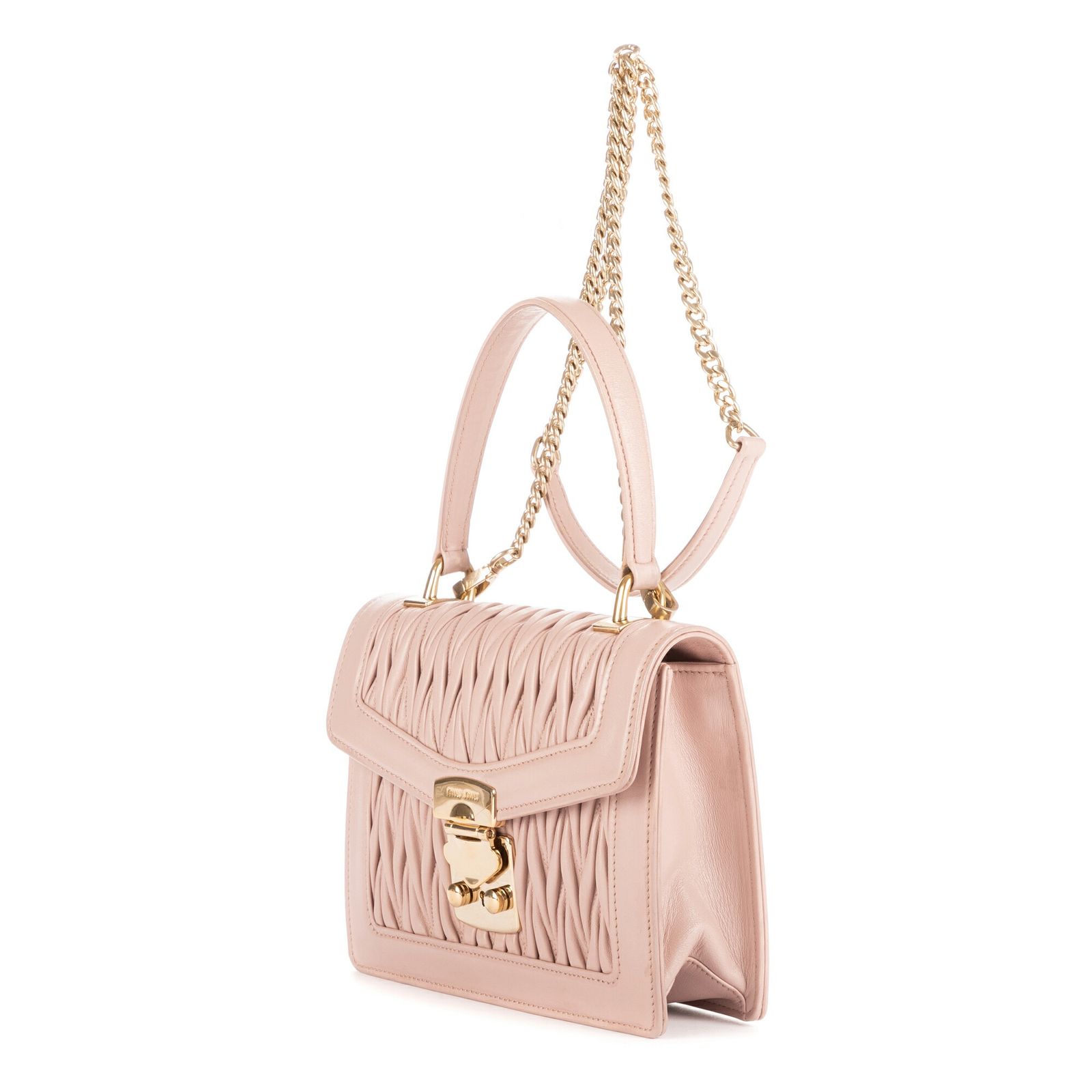 MIU MIU ミュウミュウトップハンドルクロスボディオパールベージュマトラッセパテントレザーA