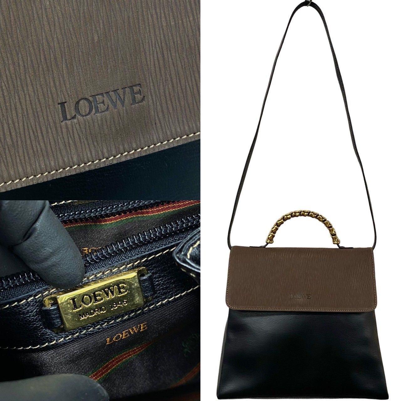 ほぼ未使用 LOEWE ロエベ ベラスケス ロゴ レザー 本革 2way 