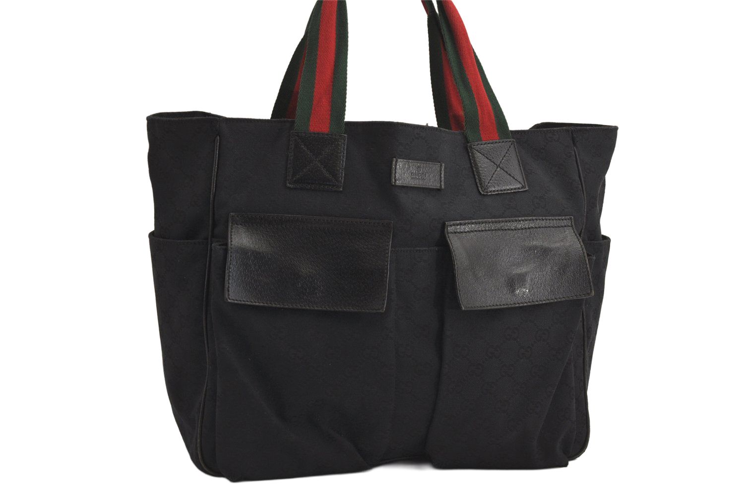 GUCCI グッチ ウェブ シェリーライン トートバッグ GGキャンバス レザー 161836 ブラック 6247M