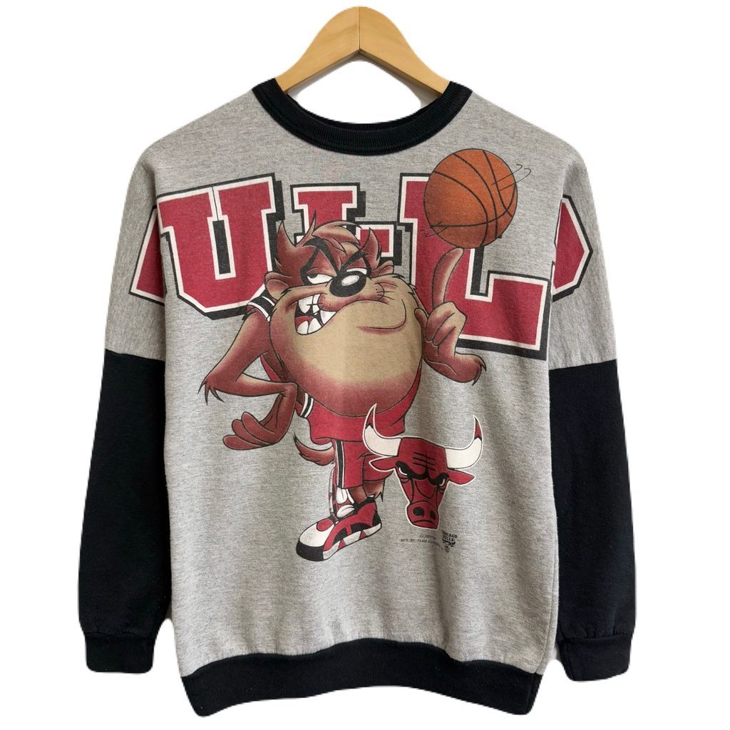 90 s ビンテージ NBA CHICAGO BULLS シカゴブルズ タズマニアンデビル トレーナー スウェット グレー×黒 No.H457