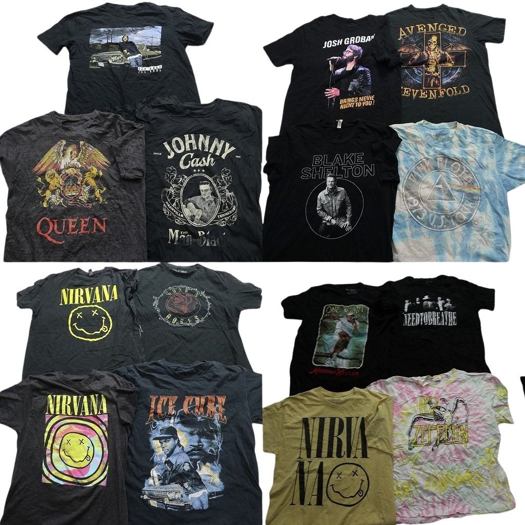 古着卸 まとめ売り 音楽・バンド 半袖Tシャツ 15枚セット (メンズ Ｌ ) クイーン アイスキューブ ニルバーナ  古着 MZ8951