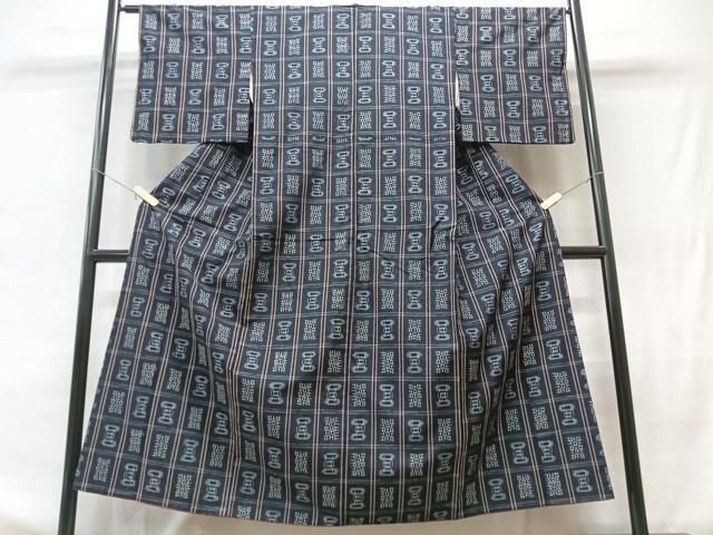 平和屋着物▽上質な紬 単衣 枝葉文 正絹 逸品 CAAS2433xi