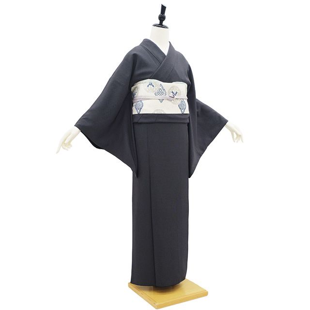 小紋 着物 袷 黒紺色 桜 葉 カジュアル 裄66.5 Ｌ 新古品 sn1371 小紋 着物 袷 黒紺色 桜 葉 カジュアル 裄66.5 L 新古品 sn1371
