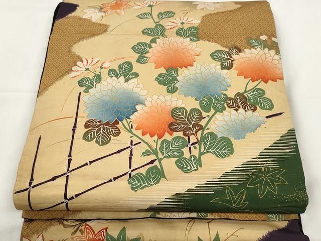 平和屋着物●アンティーク 大正ロマン 全通柄京袋帯 引き抜き帯 舞花文 人山峯丸 源如 正絹 CAAX9591yk