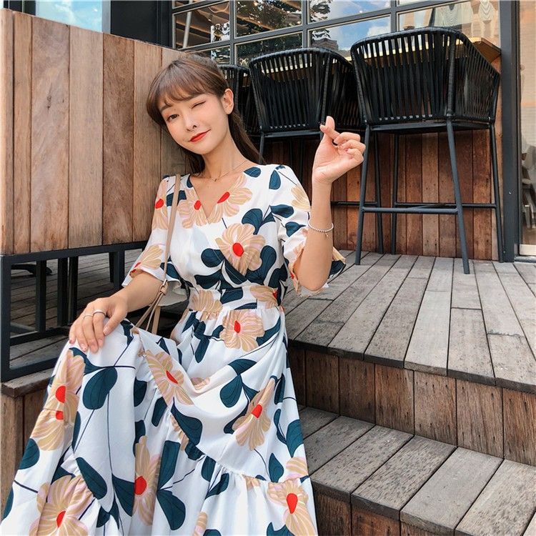 ワンピース レディース マキシワンピース 夏 フリル袖 花柄 半袖