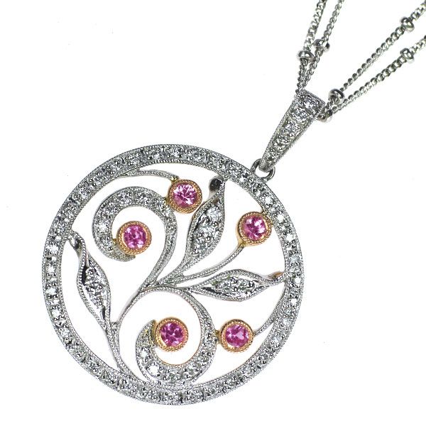 クイーン K18WG/PG ピンクサファイア ダイヤモンド ペンダント  