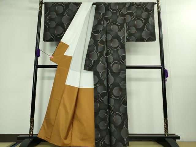 平和屋着物 上 本場大島紬 9マルキ 輪重ね 黒地 ♥ DZAA9983kh5