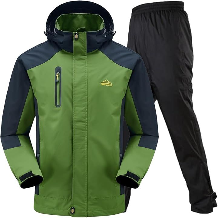 BENQUE ベンケ 大雨でも快適 アウトドアジャケット 上下セット メンズ 登山 レインウェア 釣り バイク レインパンツ マウンテンパーカー マウンテンジャケット 防水 撥水 カッパ 雨具 4.グリーン 防水レインパンツ 2XL