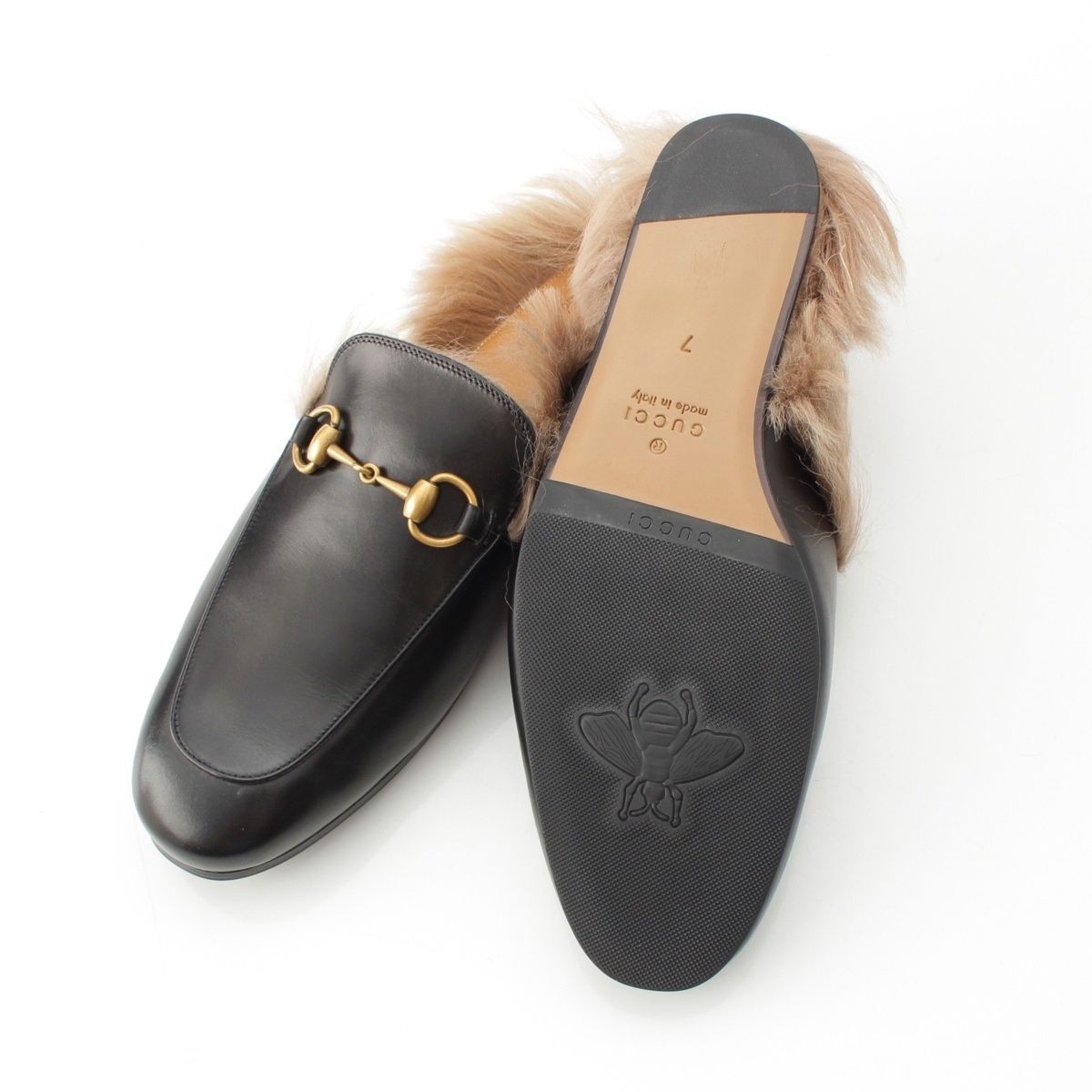 多彩な グッチ ファー レザー プリンスタウン ホースビット スリッパ サンダル シューズ ブラック 7 【本物保障】
