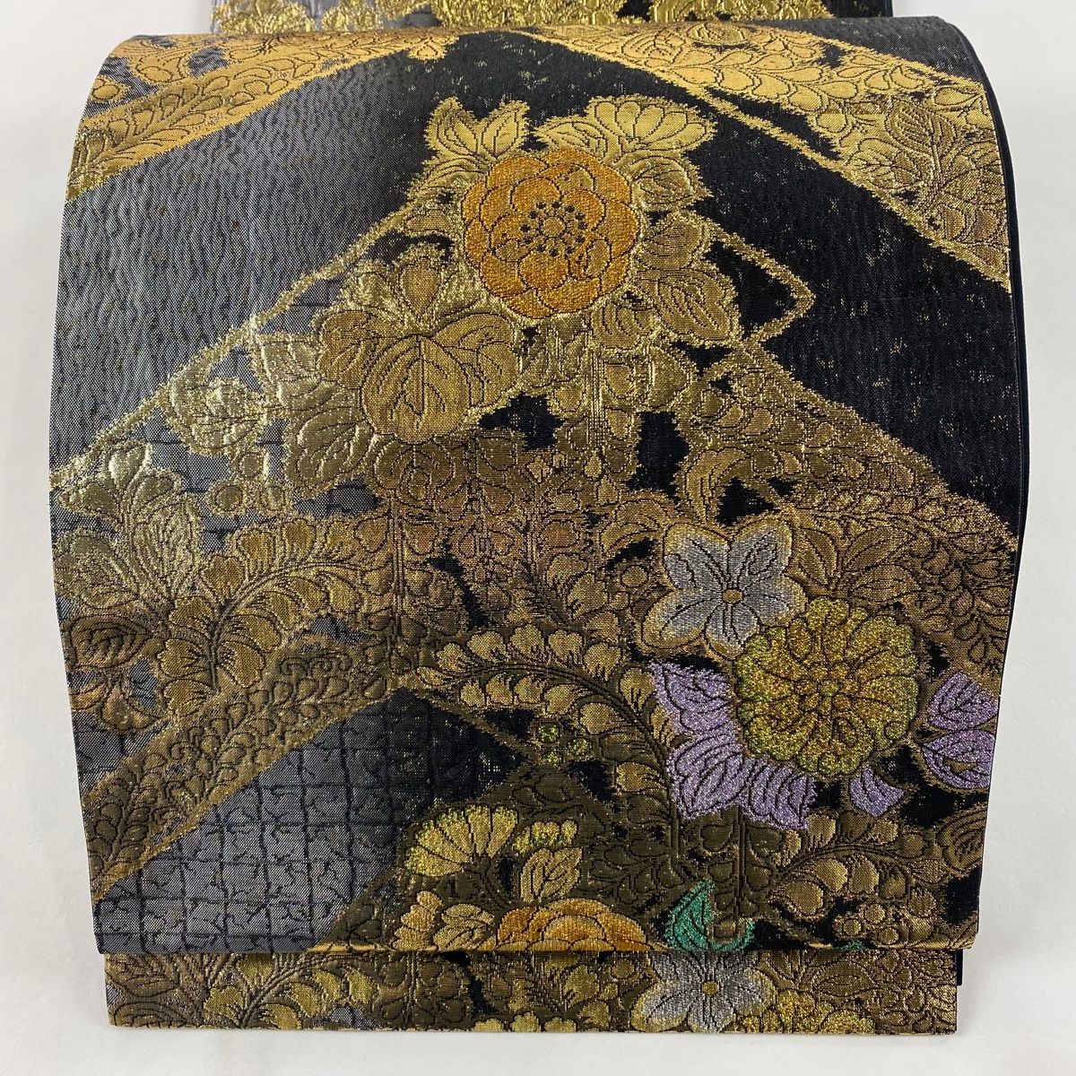 袋帯 秀品 七彩辻が花 金糸 箔 黒 六通 正絹