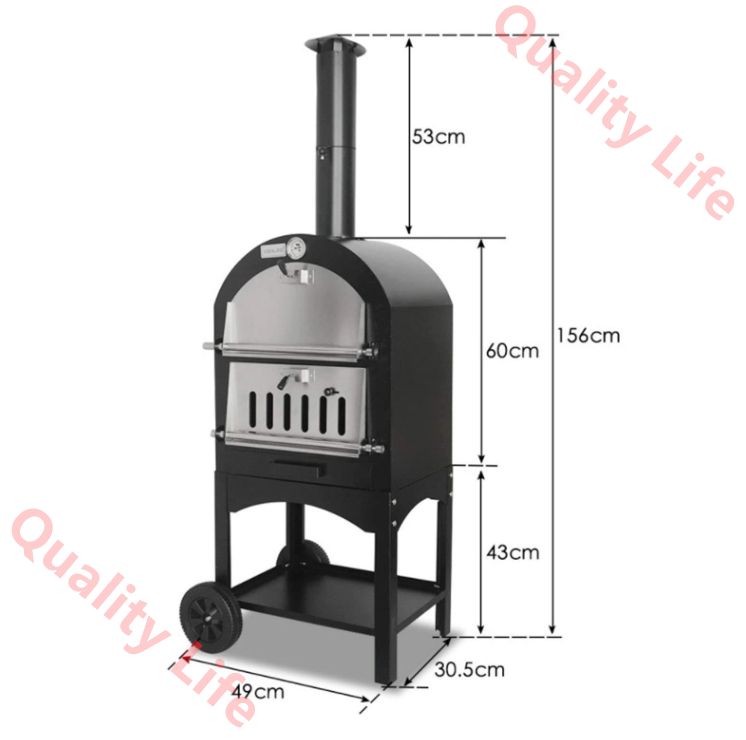 ピザ窯 ピザオーブン キャンプ 屋外用 12 ポータブル 2層 薪ストーブ ピザメーカー ピザ焼き釜 最高火力900 温度計付き 取り外し なホイール付き 煙突付き PIZZA窯 家庭用 アウトドア オーブン 石窯料理