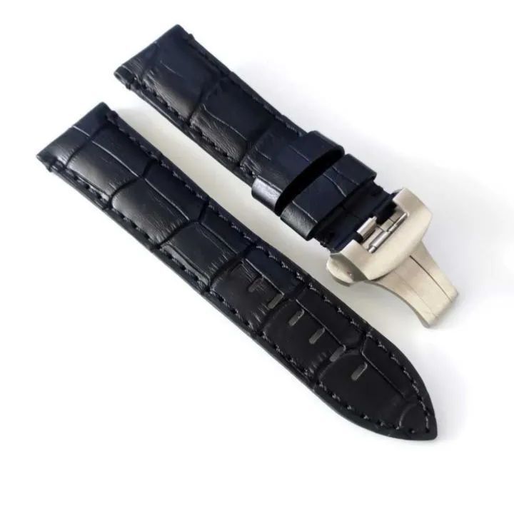 22mm 腕時計 イタリアン カーフレザー 革ベルト ブラック 黒 Dバックル