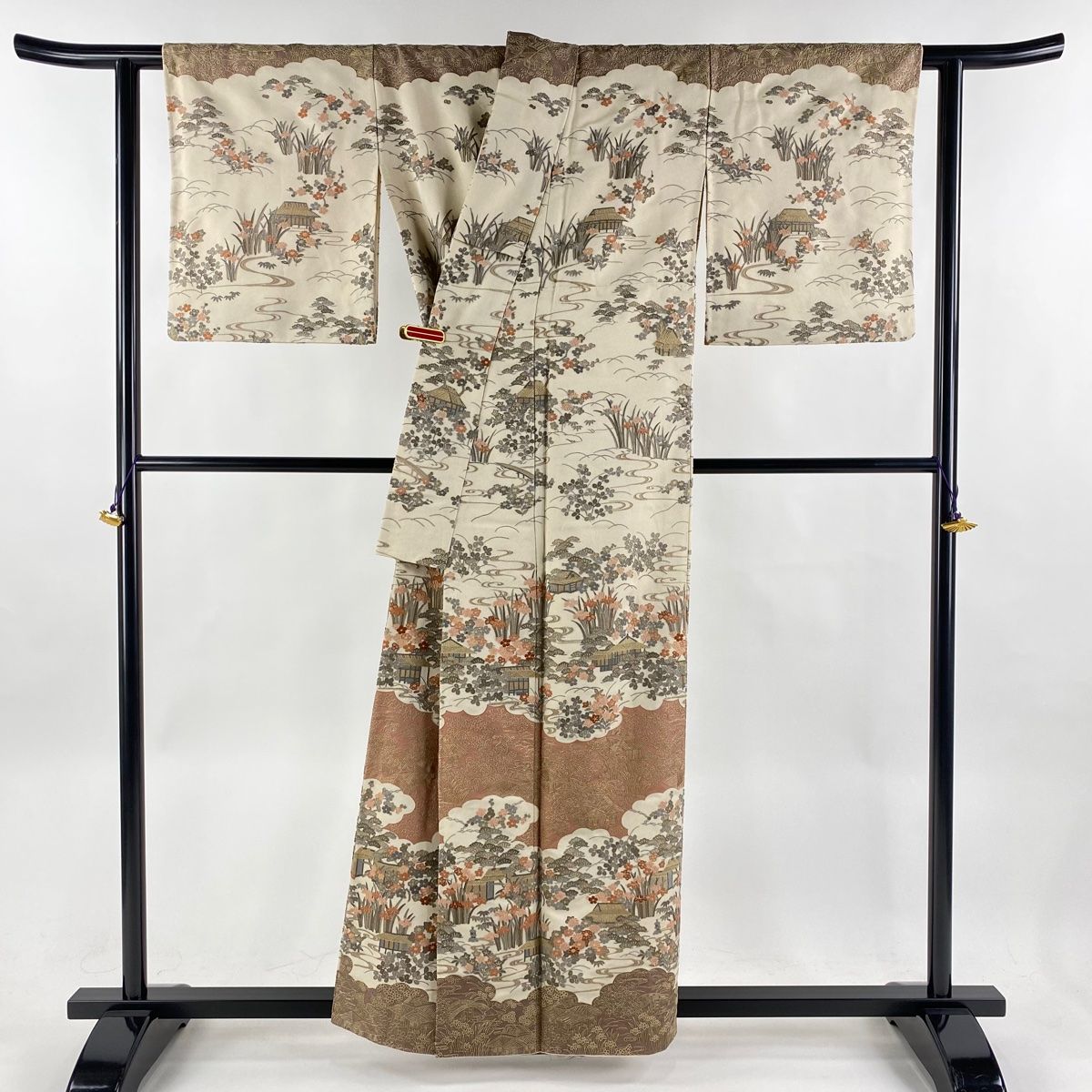 琉球かすり紬 夏紬 縦縞 井桁絣 灰緑 証紙あり（商品検索 - 銀座