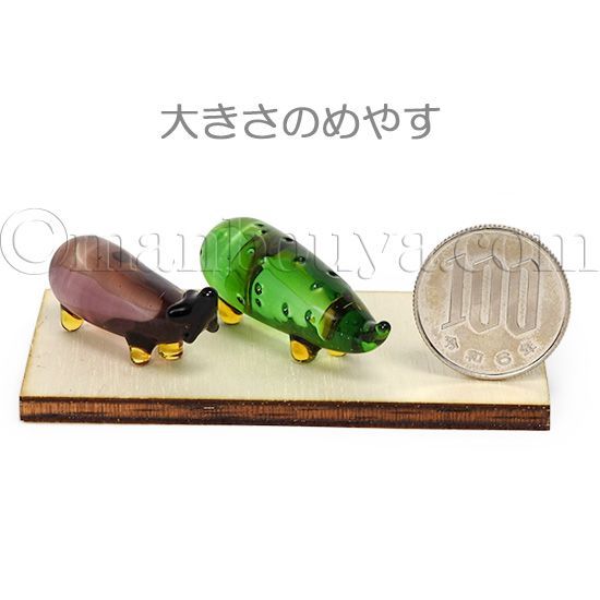 精霊馬 お盆飾り ガラス細工 ミニチュア きゅうり なす 木台