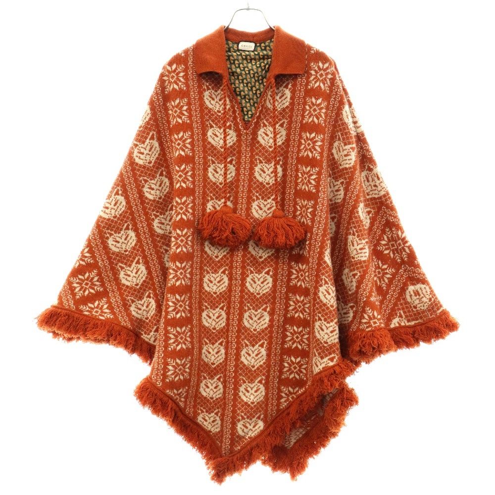 GUCCI (グッチ) アルパカ混 フォックス柄 ポンチョ オレンジ