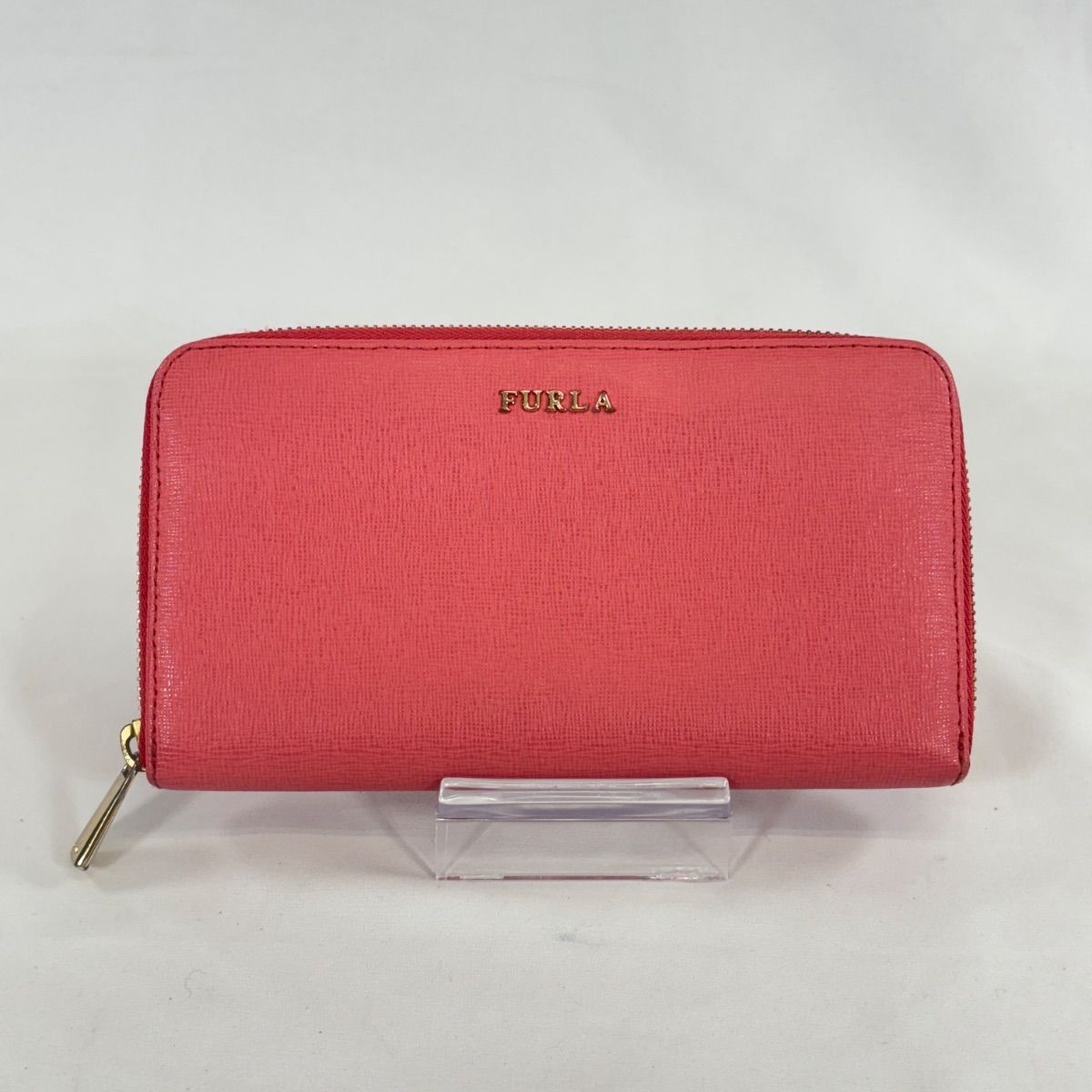 美品】 FURLA フルラ レザー 長財布 ピンク ラウンドファスナー 