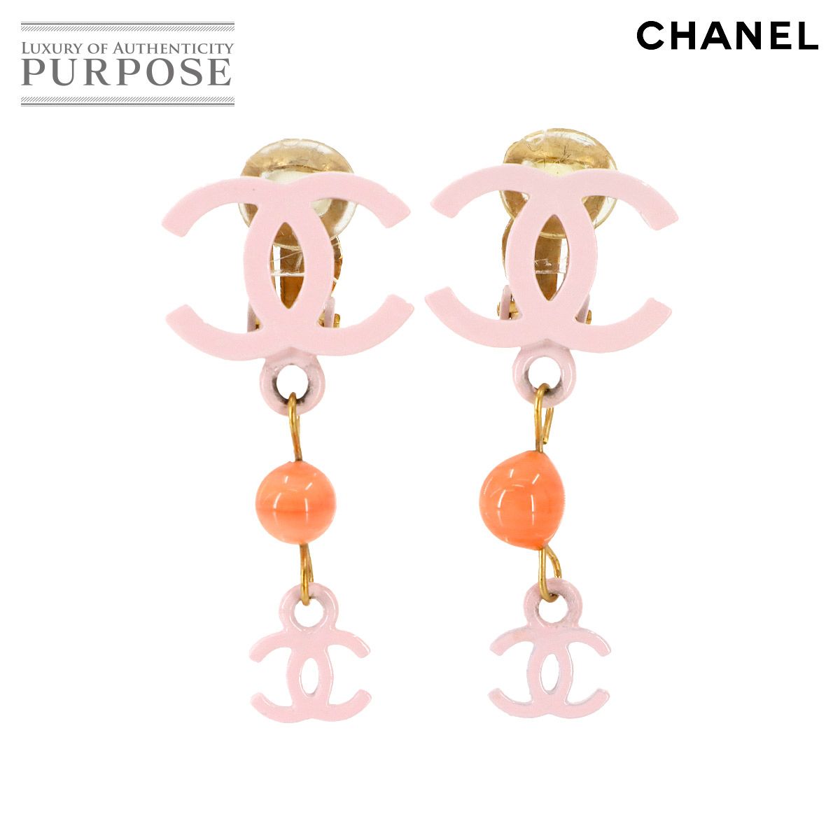 シャネル CHANEL ココマーク イヤリング ピンク オレンジ 03S アクセサリー ゴールド 金具 Earrings 90275985