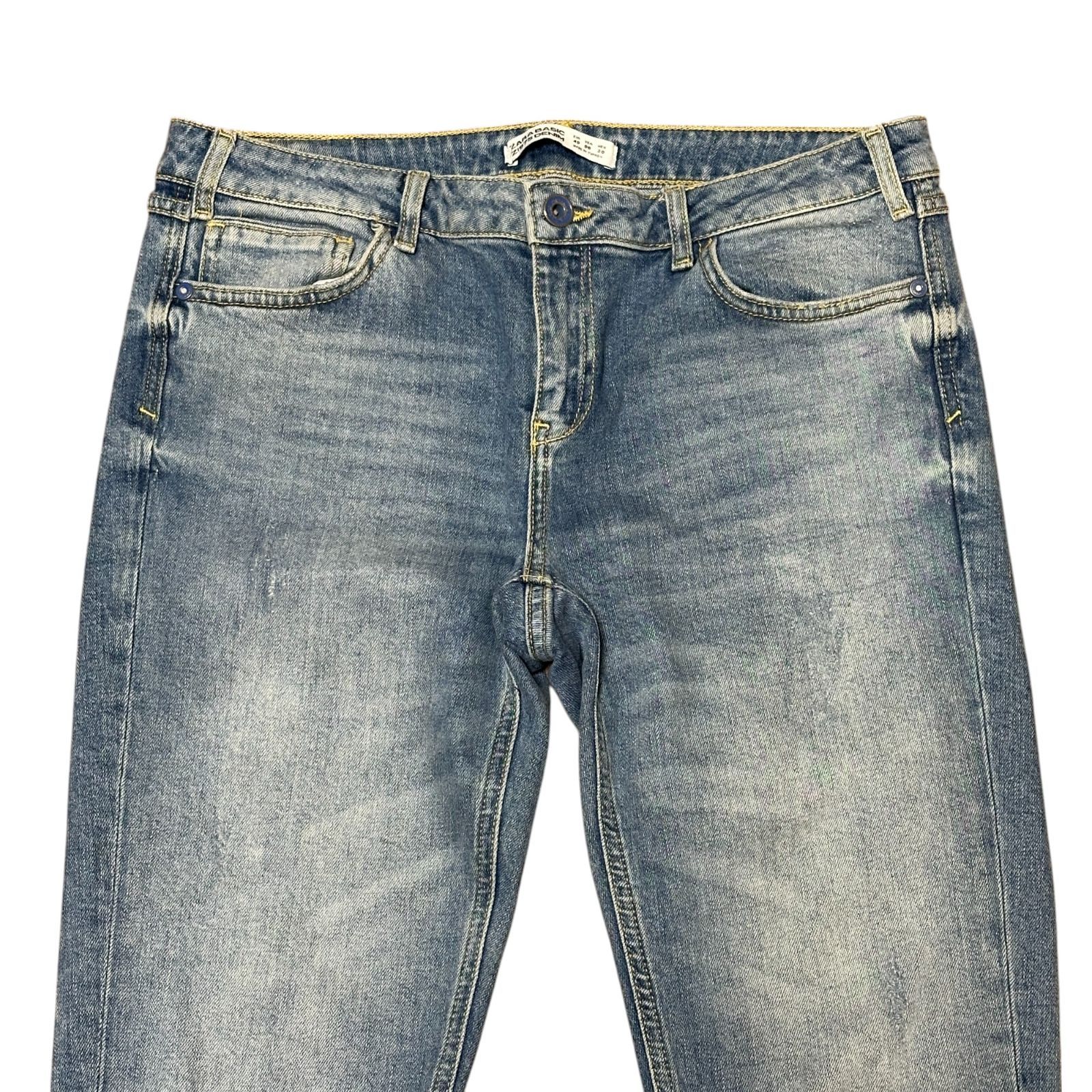 ZARA BASIC クロップド ボーイフレンドデニム テーパード ブルー