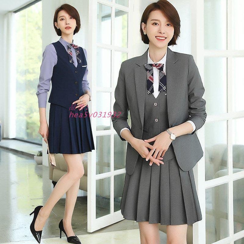 スカートスーツ セットアップ レディース 上下セット 3点セット ベスト 通勤 ビジネス通学 プリーツスカート コンクール テーラードジャケット hea5v031932