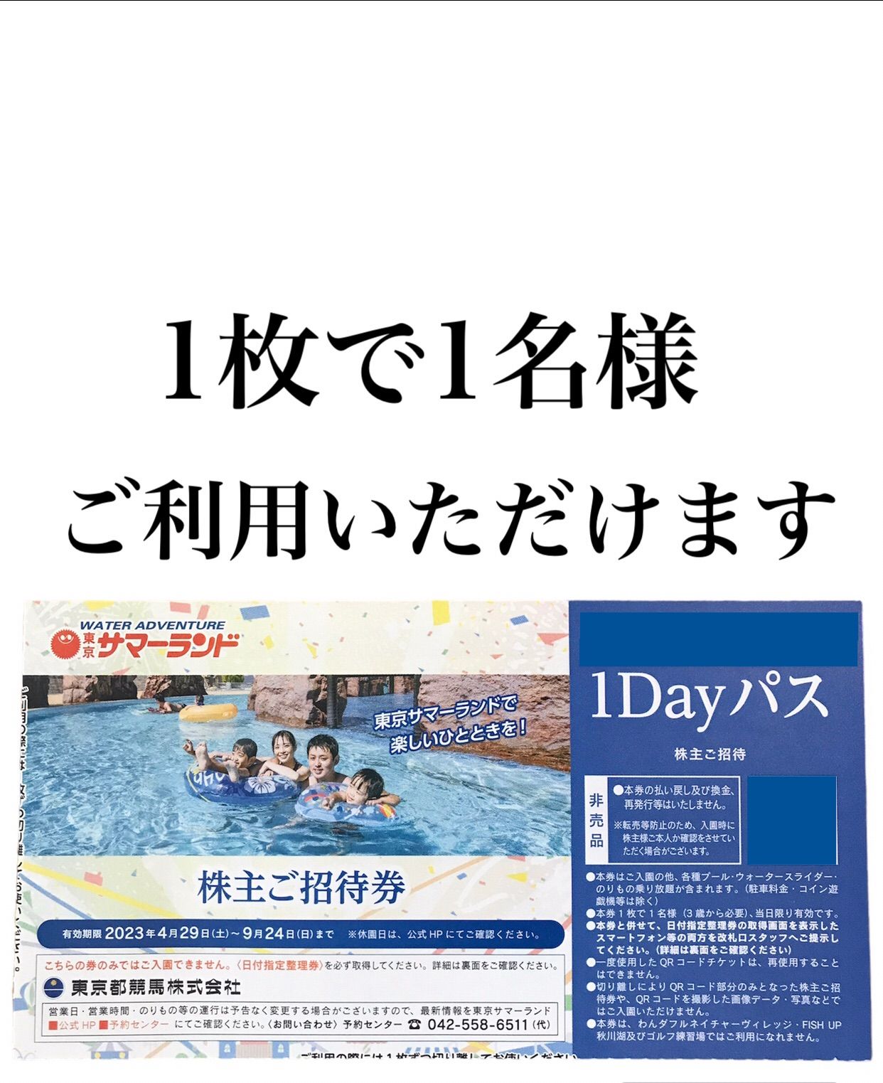 お得！ 東京 サマーランド【4名様】1DAYパス 《プール・遊園地