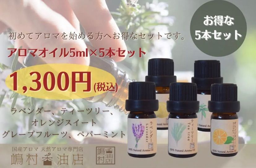 お試し価格 天然エッセンシャルオイル 5ml×5点セット 送料無料 アロマ