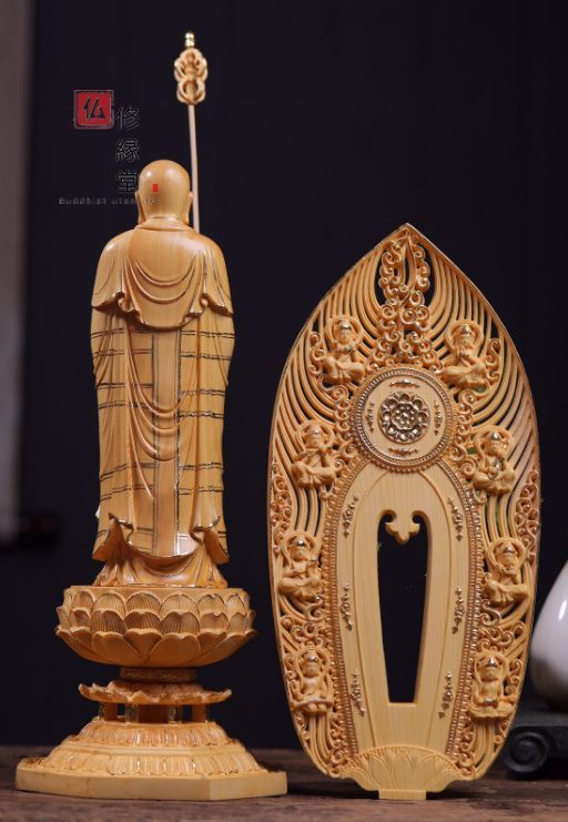 【修縁堂】極上品 木彫仏像 地蔵王菩薩立像 彫刻 一刀彫 天然木檜材 鎮宅辟邪 修縁堂】珍品 木彫仏像 地蔵王菩蕯立像 本金 切金 彫刻 一刀彫