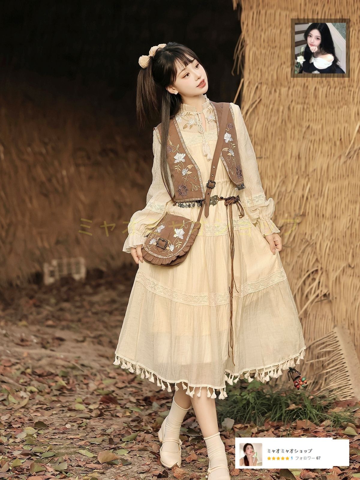 ♥ オリジナル漢服 風吟砂漠 中国風 漢元素 バッグ付き ベストワンピースセット ワンピース+ベスト+バッグ 高品質素材 舞台撮影用 イベント用 プレゼントに最適