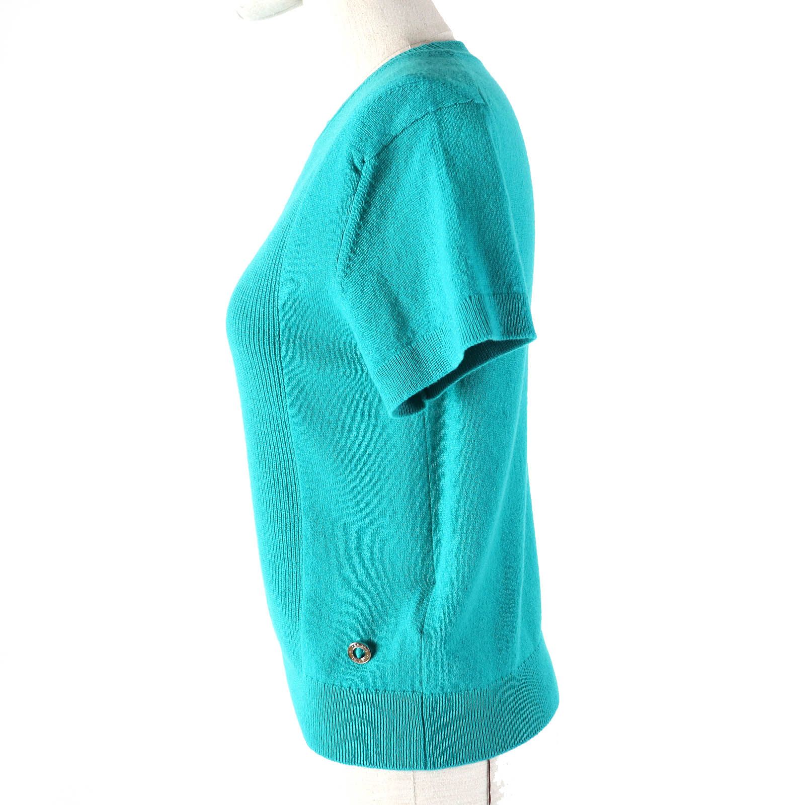 HERMES - 未使用品△HERMES エルメス 24SS 4E2600D1 カシミヤ100％ サークルロゴ金具 半袖ニット セーター エメラルドグリーン シルバー金具 38 英国製 正規品 レディース 大人気 オススメ◎ 未使用品△HERMES エルメス 24SS 4E2600D1 カシミヤ100