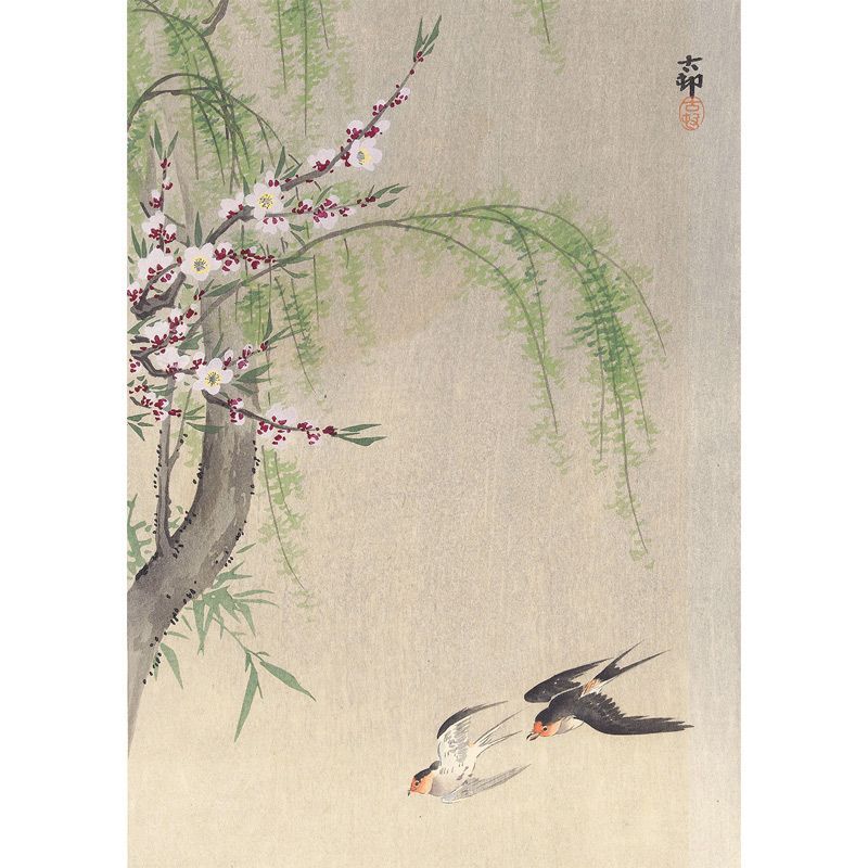 A4サイズ 小原古邨 ポスター 柳、桜に燕 浮世絵 日本画 和風