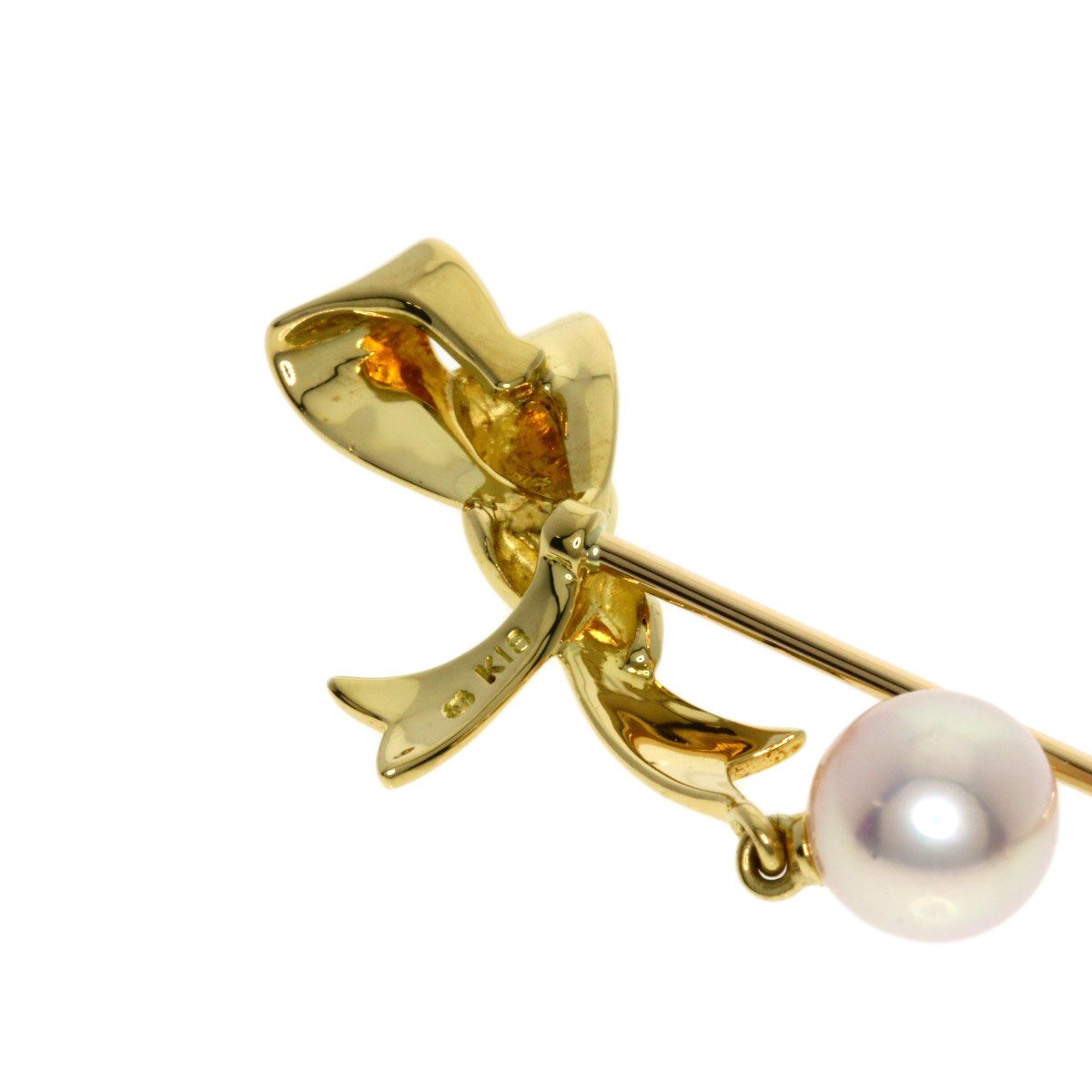 MIKIMOTO ミキモト パール 真珠 リボン ブローチ K18YG