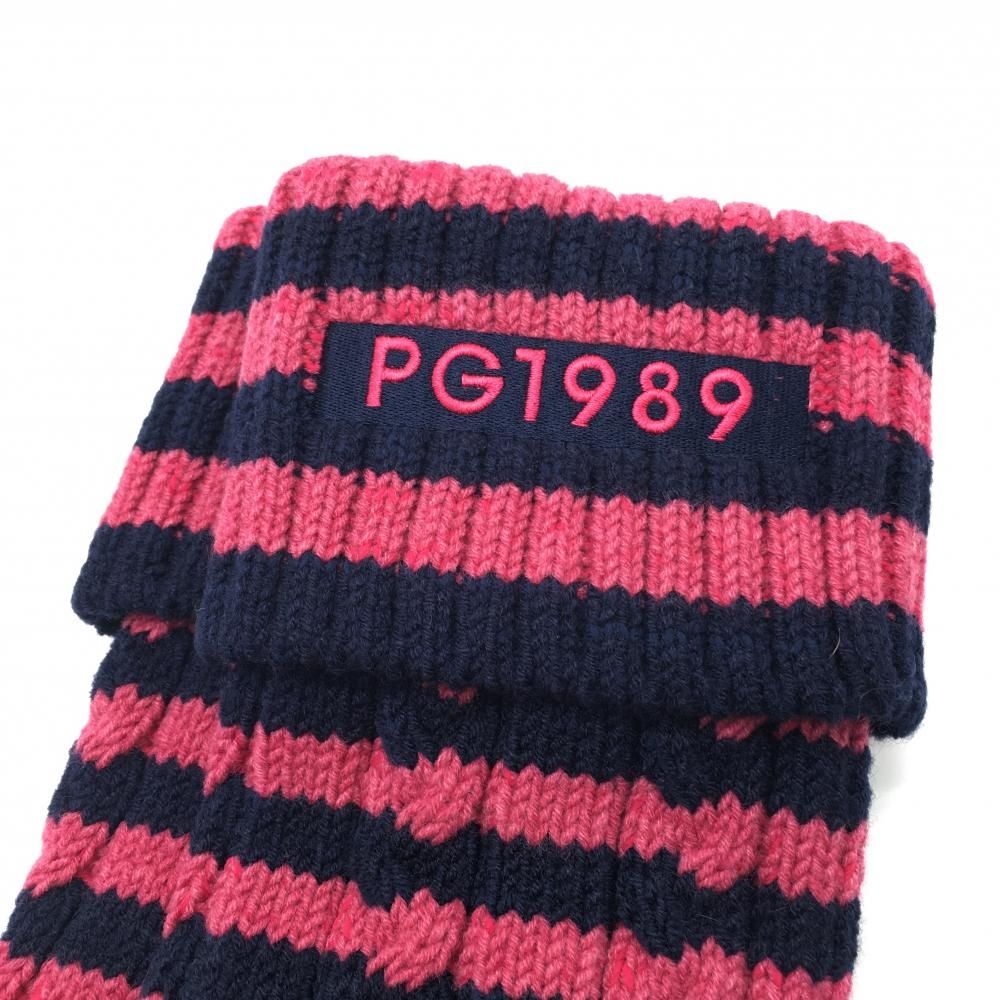 無邪気な パーリーゲイツ ニットレッグウォーマー ピンク×ネイビー ボーダー ケーブル編み レディース FR ゴルフウェア PEARLY GATES