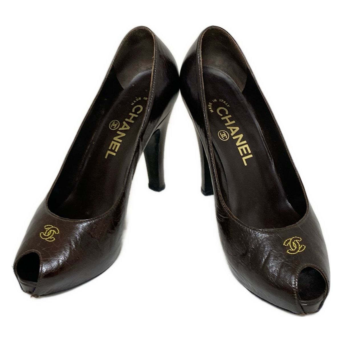 CHANEL シャネル パンプス 36 C レディース - ダークブラウン オープントゥ レザー