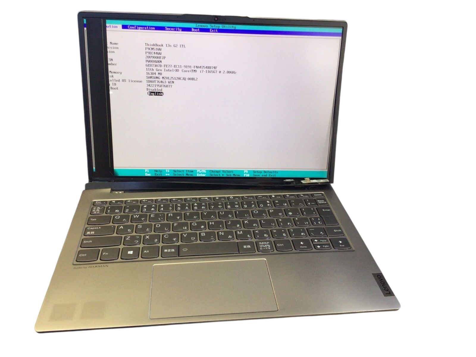ジャンク] Thinkbook Lenovo/ CPU i7 1165G7/ メモリ16384MB/ ヒンジ