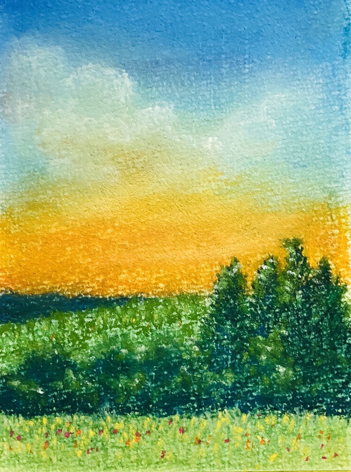 パステル画（原画）内灘砂丘・夕陽。 パステル画（原画）内灘砂丘・夕陽。