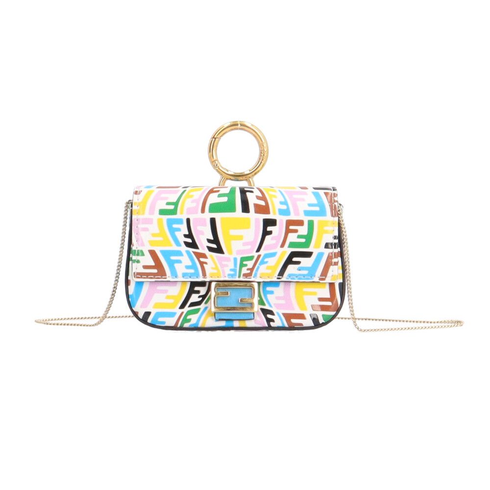 フェンディ ナノバケット チャーム ショルダーバッグ レザー 74R844 マルチカラー レディース FENDI  中古 FENDI（フェンディ） ナノバケット チャーム ショルダーバッグ レザー