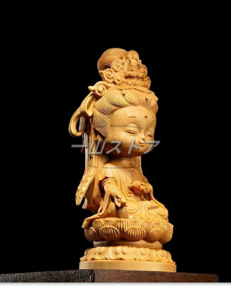 新品・未使用】 置物 仏像 二頭身 座禅菩薩 木製 観音像 彫刻