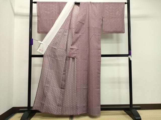 平和屋着物＊夏物 小紋 絽 斜線麻の葉文 洗える着物 CAAV0839ou