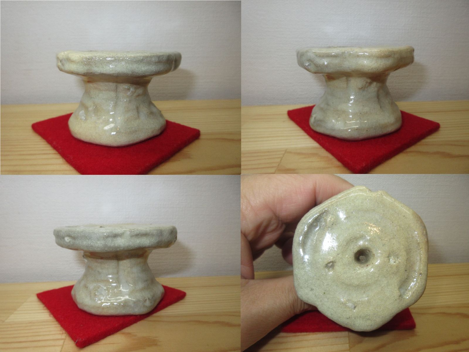 逢絢亭】茶道具 蓋置 楽焼 鶴亀蓋置 表千家流書付 楽惺入 共箱入り