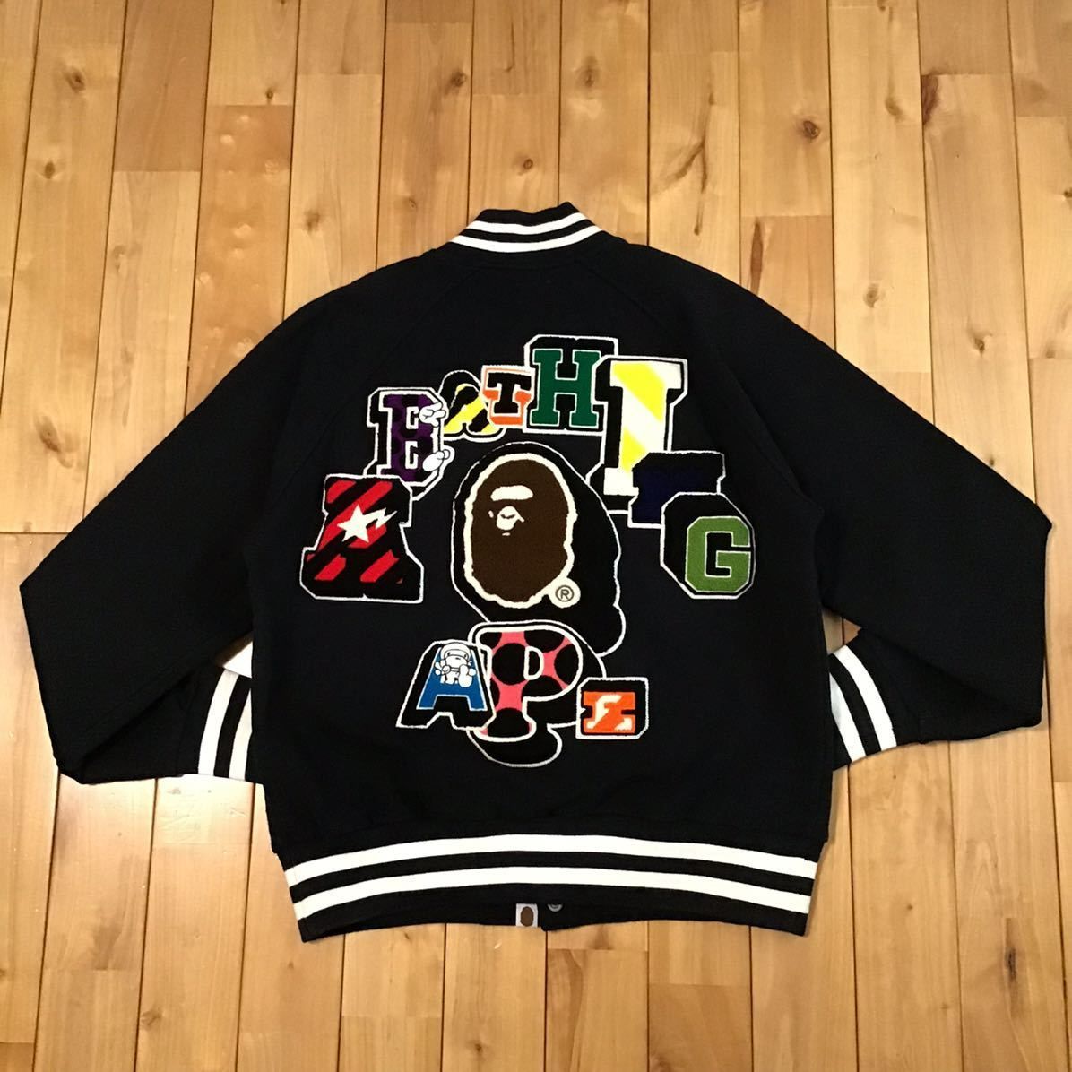 BAPE LOGO スウェット スタジャン Mサイズ a bathing ape sweat 