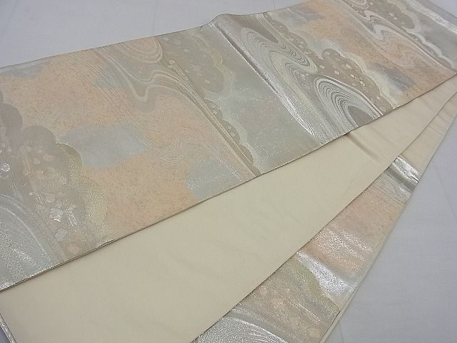 平和屋着物＊夏物　西陣　六通柄袋帯　雲文　正絹　逸品　DABC8845cm 平和屋着物＊夏物 六通柄袋帯 流水文 銀糸 正絹 逸品 DAAX8909cmの通販