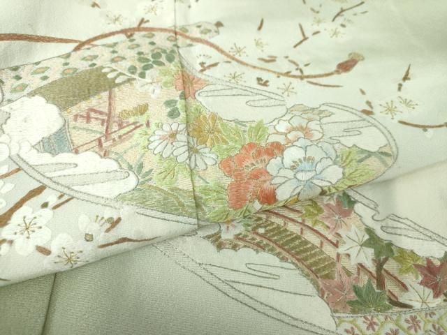 平和屋着物◎太鼓柄袋帯 総刺繍 相良刺繍 桐 銀糸 逸品 CAAD1734th