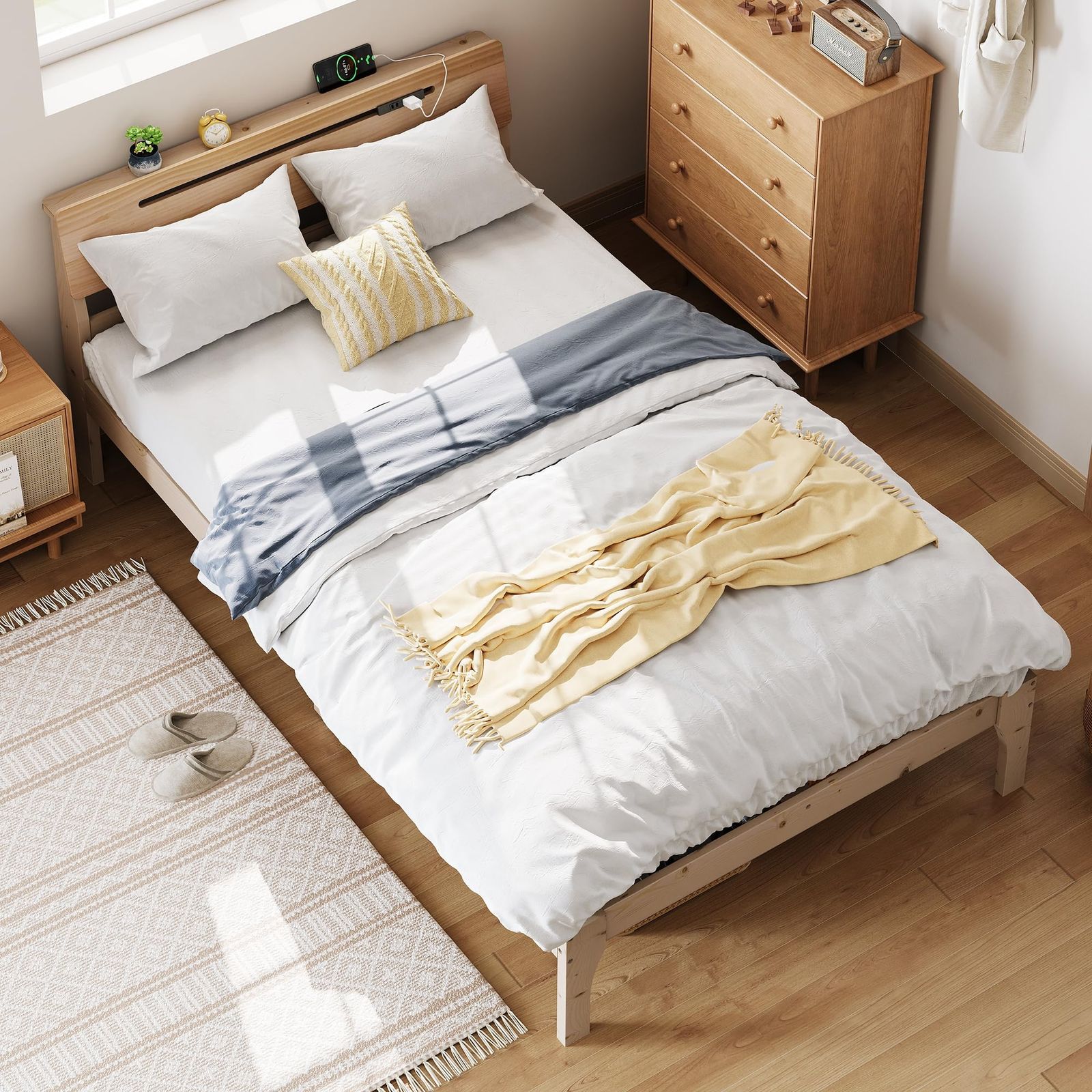 WLIVE ベッド ベッドフレーム ベッド フレーム すのこベッド セミダブルベッド コンセント付き 宮付き 活動式 コンセント セミダブル セミダブルベッド すのこ コンセント付きベッド ナチュラル コンパクトベッド 組み立て式ベッド スノコベッド
